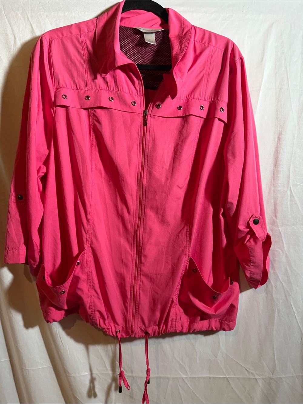 Christopher & Banks Hot Pink Zip-Front Roll-Sleeve Jacket